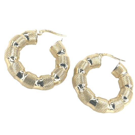 Women’s 9ct Yellow Gold Twisted Roman Key Hoop Earrings 4.8g - Hyman’s Jewellers
