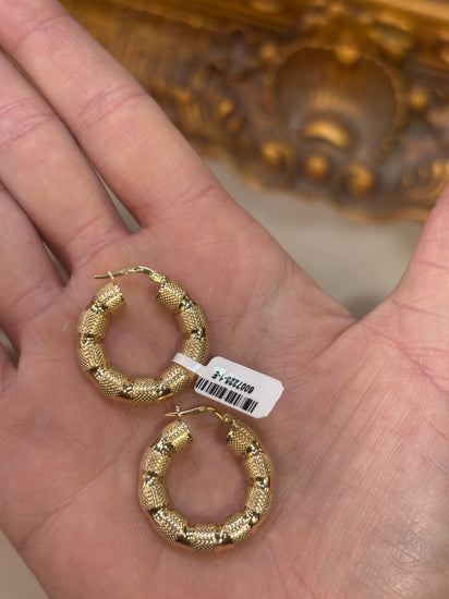 Women’s 9ct Yellow Gold Twisted Roman Key Hoop Earrings 4.8g - Hyman’s Jewellers