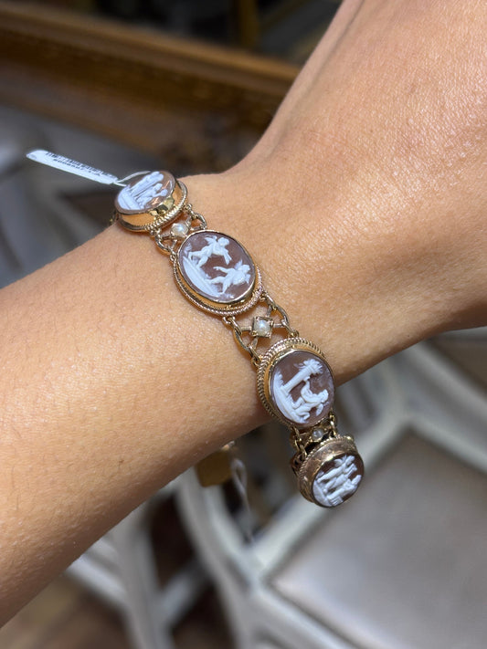 Women’s 9ct Yellow Gold Vintage Carved Cameo Bracelet - 23g - Hyman’s Jewellers