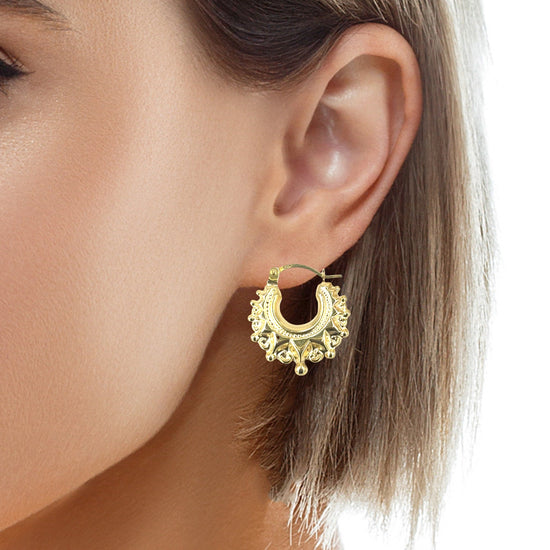 Women’s 9ct Yellow Gold Yellow Gold Creole Spike Ball Hoop Earrings - XS - Hyman’s Jewellers