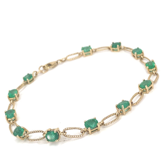 Women’s 9ct Yellow Gold Zambian Emerald Bracelet - 5.2g - Hyman’s Jewellers