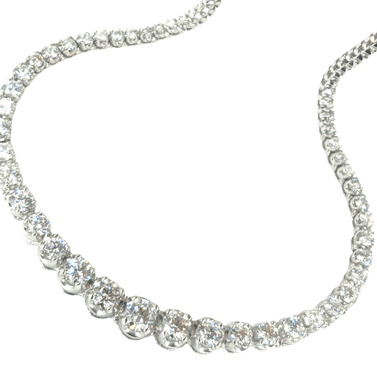 Women’s Brilliant Round Cut Diamond Tennis Necklace in 14ct White Gold - 17cts - Hyman’s Jewellers