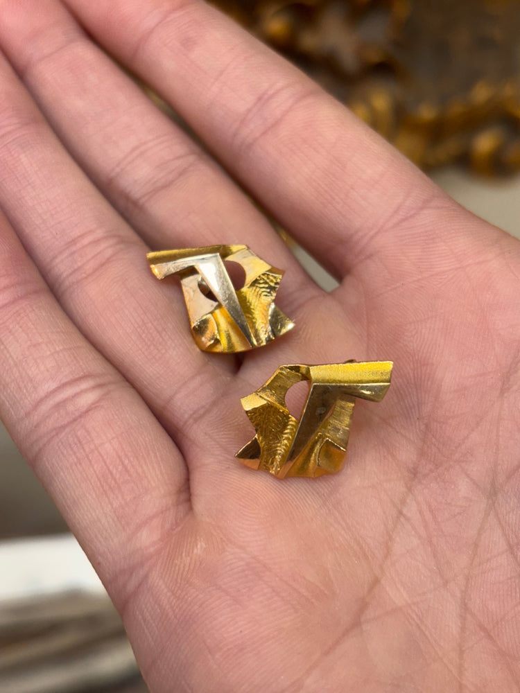 Women’s Lapponia Designer 14ct Geometric Etched Yellow Gold Stud Earrings - Hyman’s Jewellers