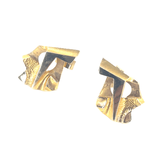 Women’s Lapponia Designer 14ct Geometric Etched Yellow Gold Stud Earrings - Hyman’s Jewellers