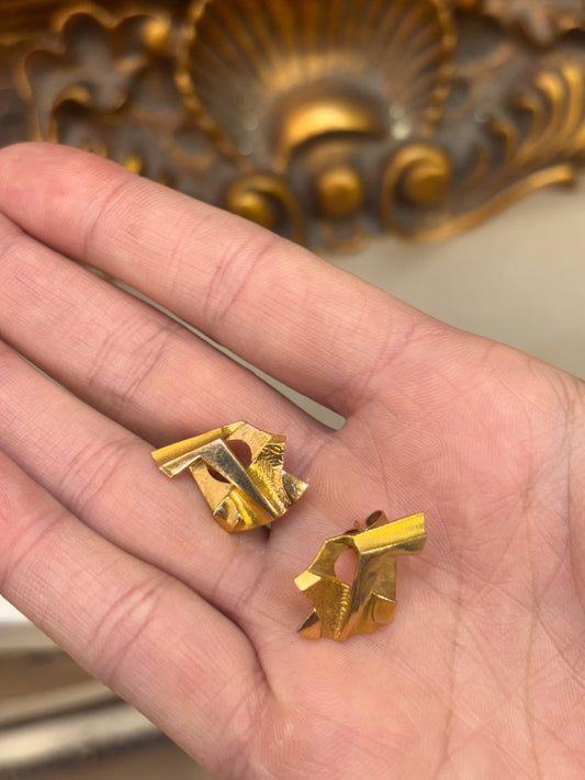 Women’s Lapponia Designer 14ct Geometric Etched Yellow Gold Stud Earrings - Hyman’s Jewellers