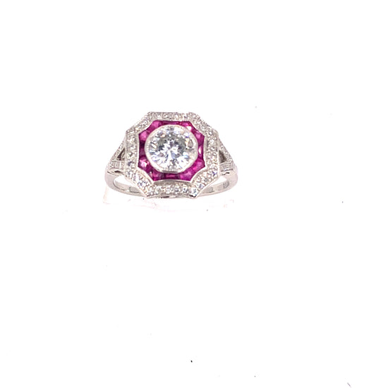 Women’s Platinum Diamond Ruby Art Deco Style Ring - 1.50ct - Hyman’s Jewellers