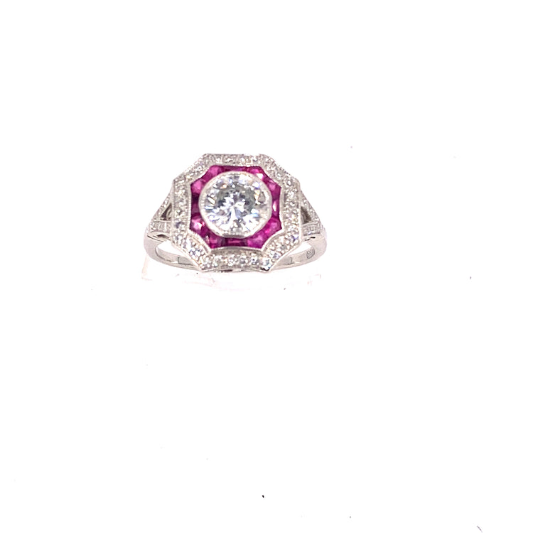 Women’s Platinum Diamond Ruby Art Deco Style Ring - 1.50ct - Hyman’s Jewellers
