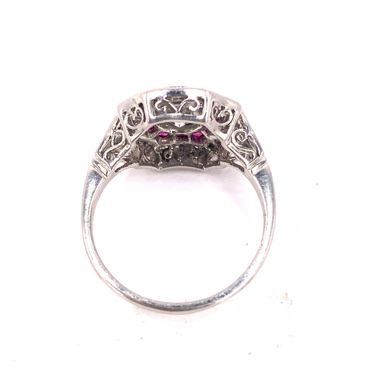 Women’s Platinum Diamond Ruby Art Deco Style Ring - 1.50ct - Hyman’s Jewellers