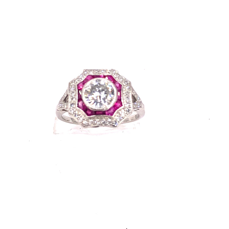 Women’s Platinum Diamond Ruby Art Deco Style Ring - 1.50ct - Hyman’s Jewellers