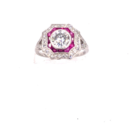 Women’s Platinum Diamond Ruby Art Deco Style Ring - 1.50ct - Hyman’s Jewellers