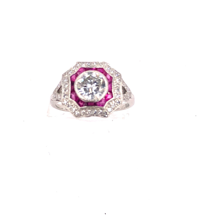 Women’s Platinum Diamond Ruby Art Deco Style Ring - 1.50ct - Hyman’s Jewellers