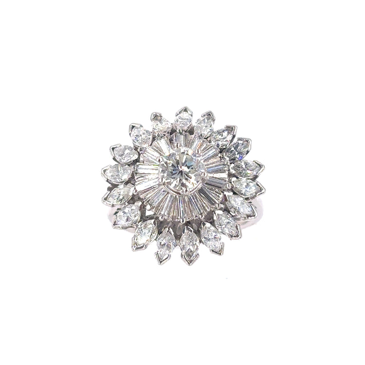 Women’s Platinum Flower Cocktail Ring with Round Brilliant Diamonds - 1.70ct - Hyman’s Jewellers