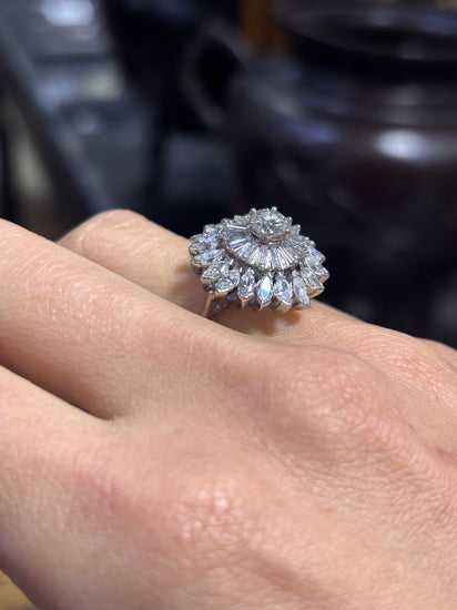 Women’s Platinum Flower Cocktail Ring with Round Brilliant Diamonds - 1.70ct - Hyman’s Jewellers