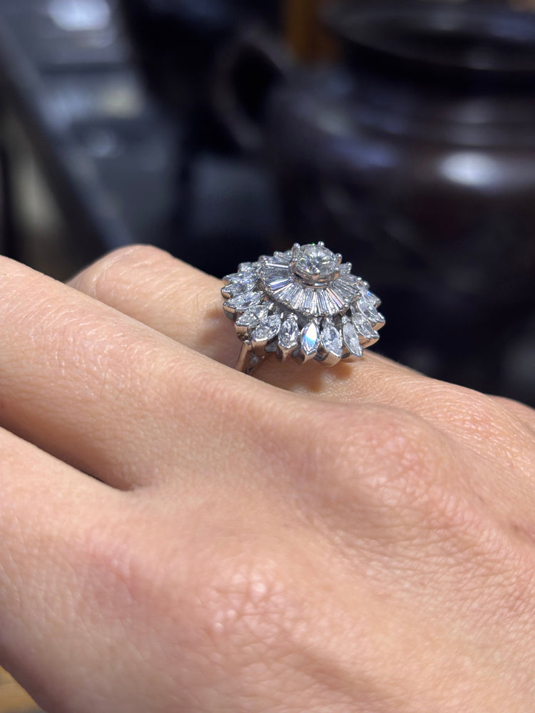 Women’s Platinum Flower Cocktail Ring with Round Brilliant Diamonds - 1.70ct - Hyman’s Jewellers