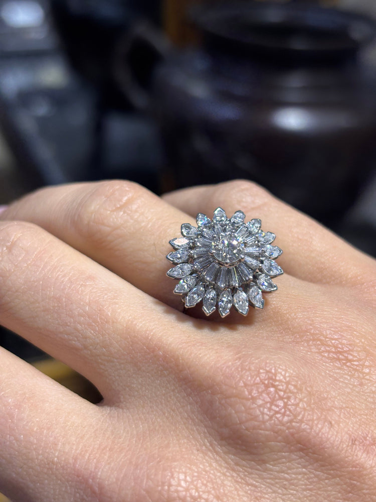 Women’s Platinum Flower Cocktail Ring with Round Brilliant Diamonds - 1.70ct - Hyman’s Jewellers