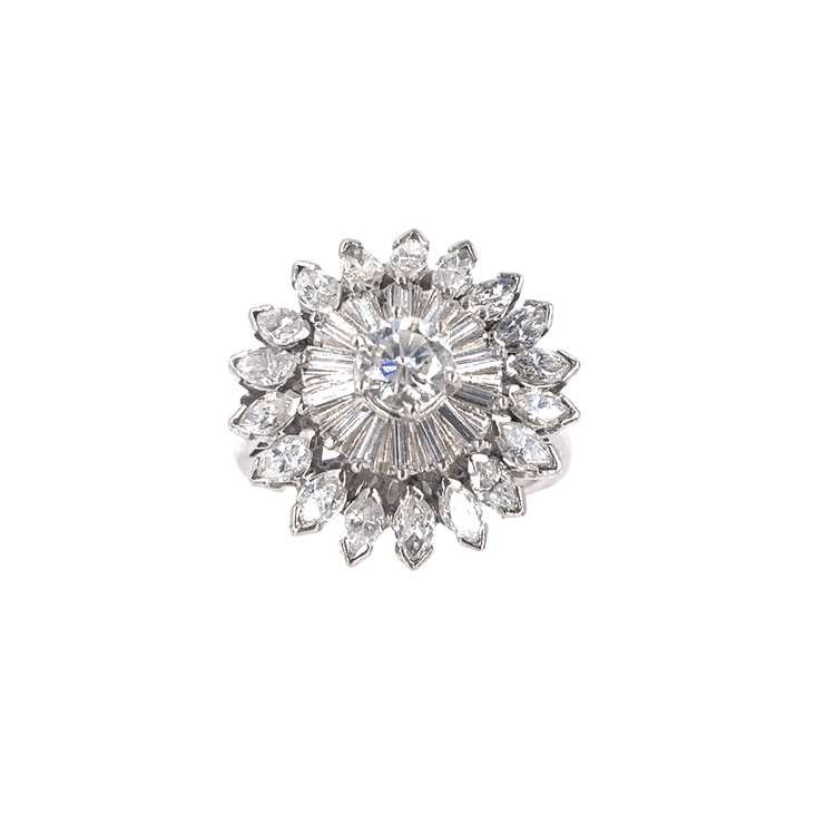 Women’s Platinum Flower Cocktail Ring with Round Brilliant Diamonds - 1.70ct - Hyman’s Jewellers