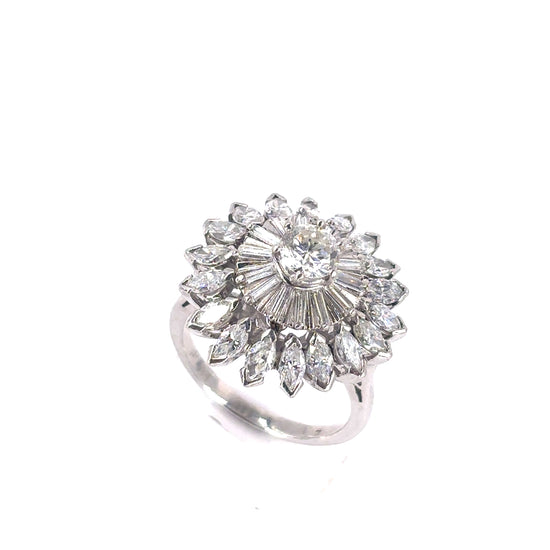 Women’s Platinum Flower Cocktail Ring with Round Brilliant Diamonds - 1.70ct - Hyman’s Jewellers
