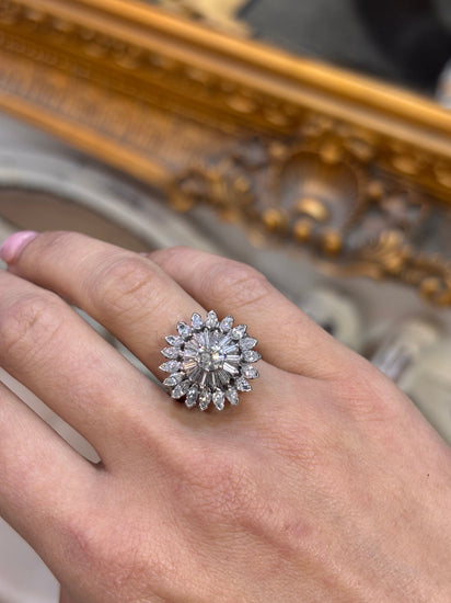 Women’s Platinum Flower Cocktail Ring with Round Brilliant Diamonds - 1.70ct - Hyman’s Jewellers