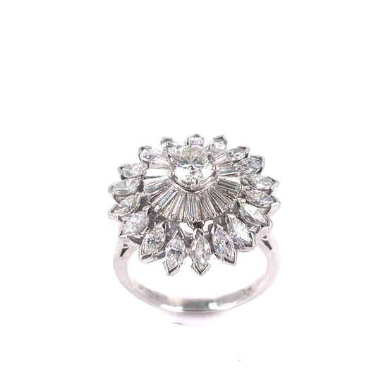 Women’s Platinum Flower Cocktail Ring with Round Brilliant Diamonds - 1.70ct - Hyman’s Jewellers