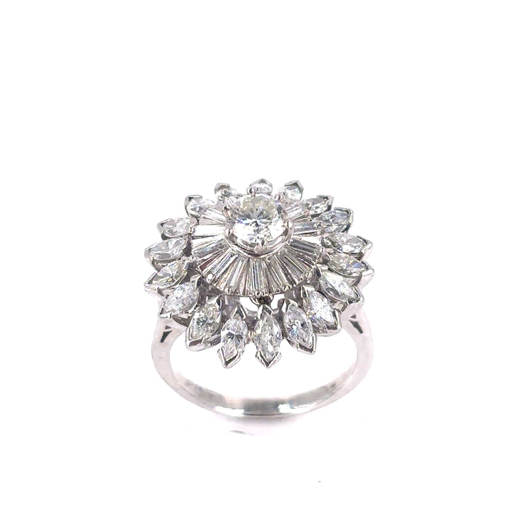 Women’s Platinum Flower Cocktail Ring with Round Brilliant Diamonds - 1.70ct - Hyman’s Jewellers