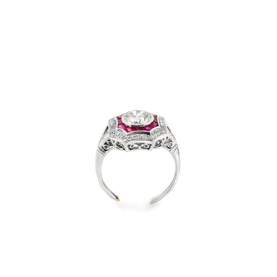 Women’s Platinum Ruby & Diamond Art Deco Style Cocktail Ring - 1.50ct - Hyman’s Jewellers