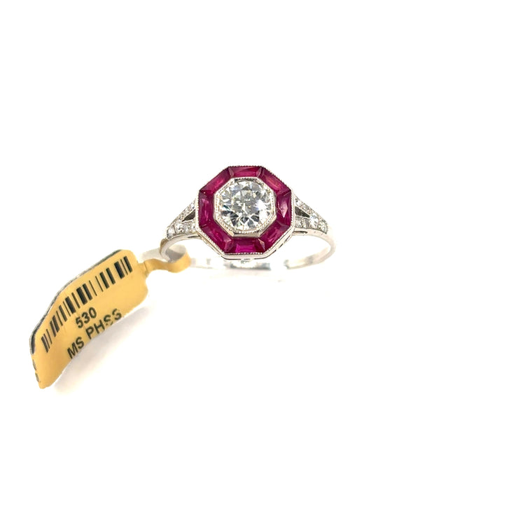 Women’s Platinum Ruby Diamond Art Deco Styled Cocktail Ring - 1.00ct - Hyman’s Jewellers