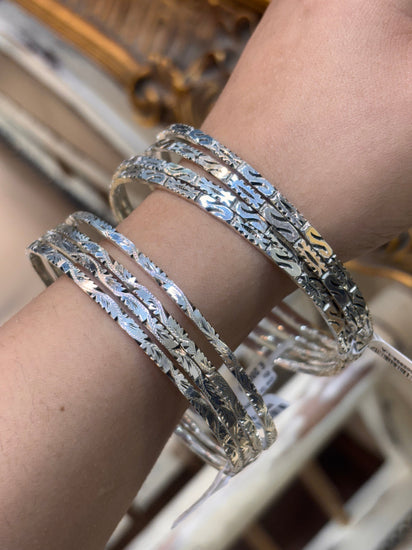 Women’s Silver Etched Bangle Set of 4 - 45g - Hyman’s Jewellers