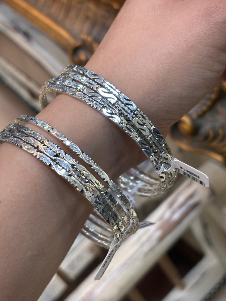 Women’s Silver Etched Bangle Set of 4 - 45g - Hyman’s Jewellers