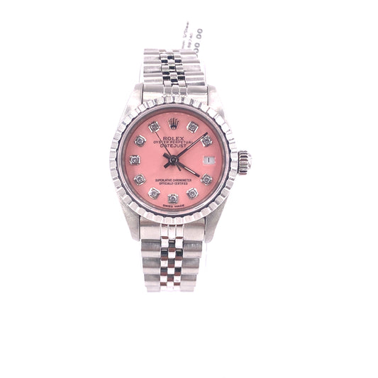 Women’s Steel Rolex Datejust Watch - Pink Diamond Dot Dial. 26mm - Hyman’s Jewellers