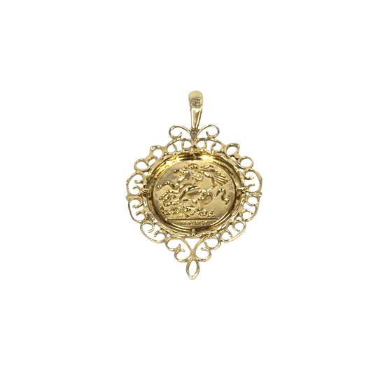 Yellow Gold Coin Medallion Pendant with Filigree Border - Hyman’s Jewellers