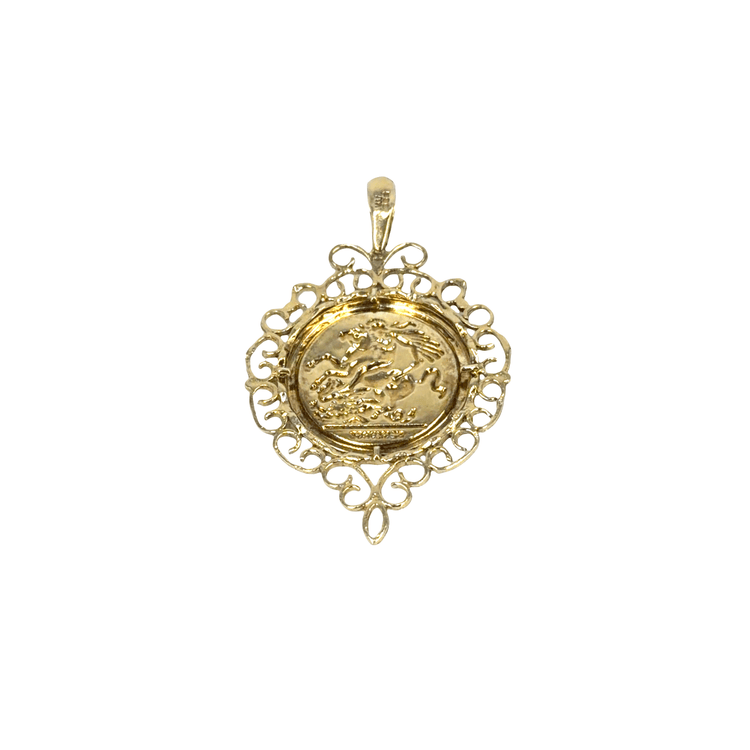 Yellow Gold Coin Medallion Pendant with Filigree Border - Hyman’s Jewellers