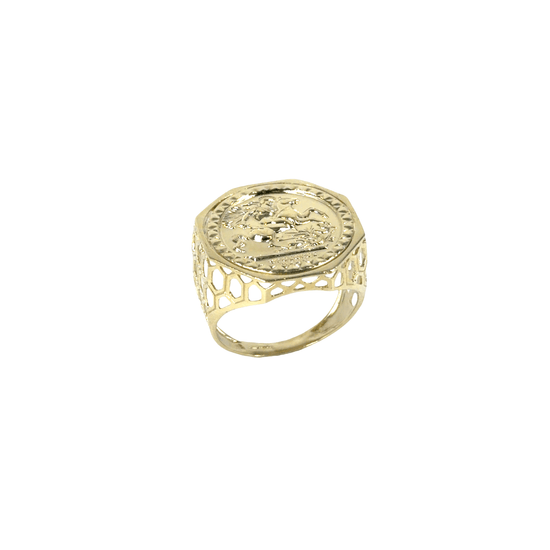 Yellow Gold Coin - Style Signet Ring with Relief Detail - Hyman’s Jewellers