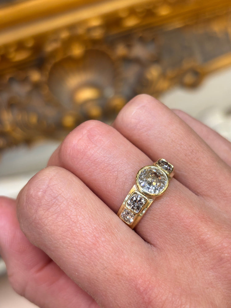 Yellow Gold Multistone Ring with Round Cut Diamond - Hyman’s Jewellers