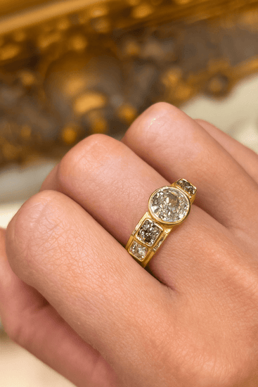 Yellow Gold Multistone Ring with Round Cut Diamond - Hyman’s Jewellers