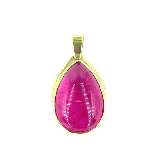 Yellow Gold Pendant with Pear - Shaped Treated Ruby Cabochon - Hyman’s Jewellers