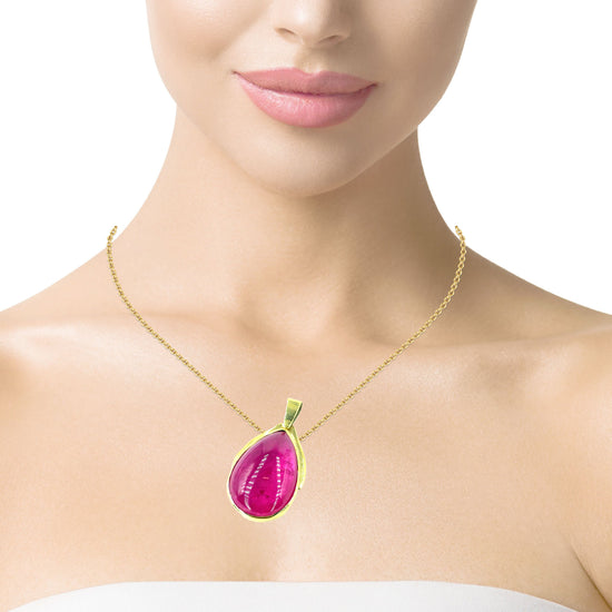 Yellow Gold Pendant with Pear - Shaped Treated Ruby Cabochon - Hyman’s Jewellers