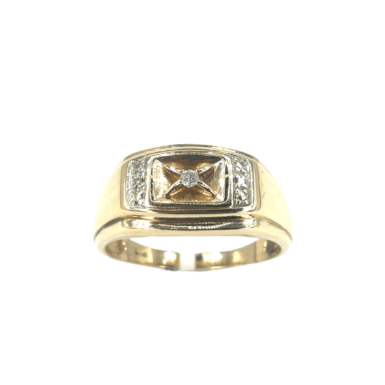 Yellow Gold Signet Ring with Round Cut Diamond - Hyman’s Jewellers