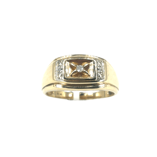 Yellow Gold Signet Ring with Round Cut Diamond - Hyman’s Jewellers