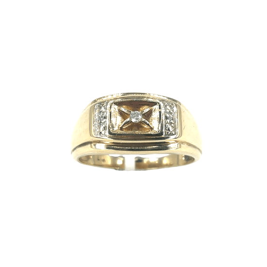 Yellow Gold Signet Ring with Round Cut Diamond - Hyman’s Jewellers