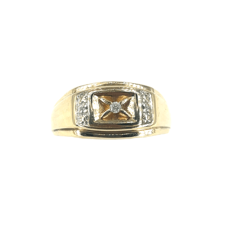 Yellow Gold Signet Ring with Round Cut Diamond - Hyman’s Jewellers