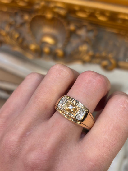 Yellow Gold Signet Ring with Round Cut Diamond - Hyman’s Jewellers