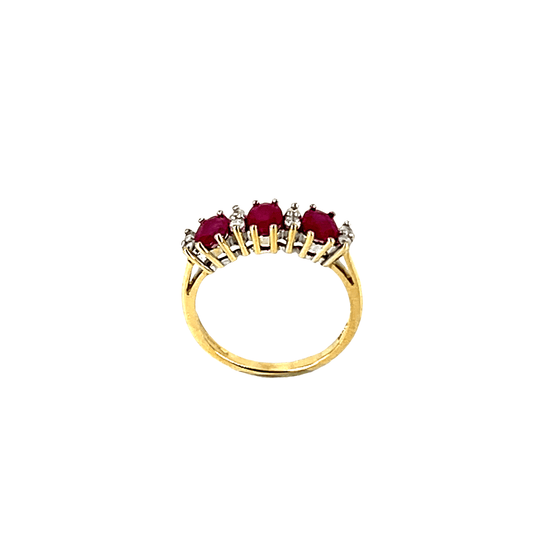Yellow Gold Three-Stone Ruby and Diamond Ring - Hyman’s Jewellers
