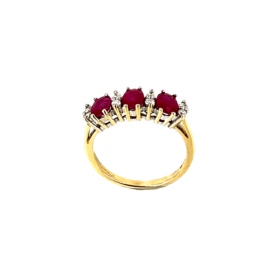 Yellow Gold Three-Stone Ruby and Diamond Ring - Hyman’s Jewellers