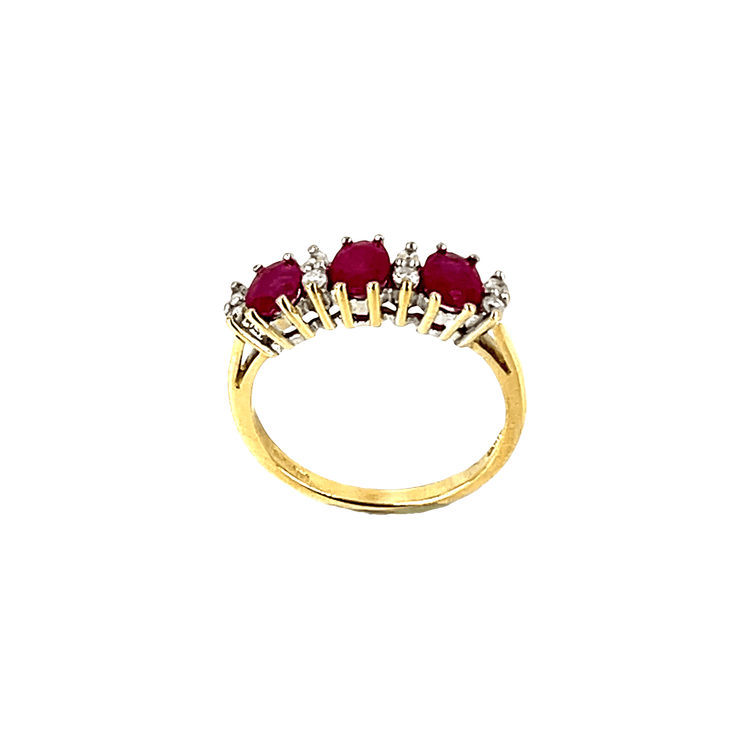 Yellow Gold Three-Stone Ruby and Diamond Ring - Hyman’s Jewellers