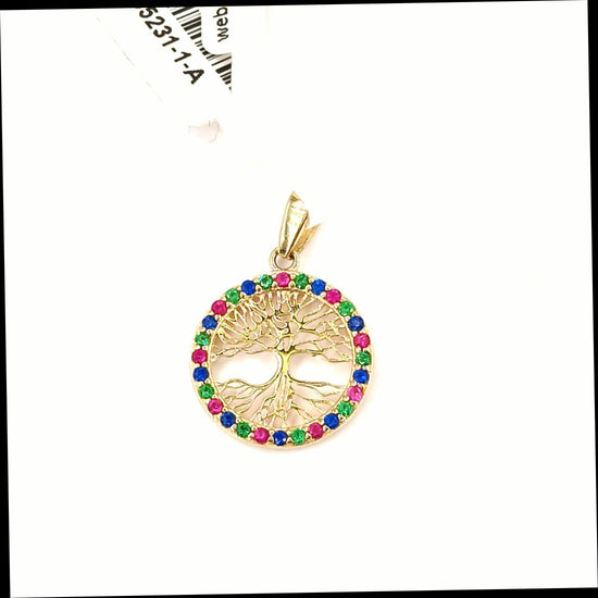 Yellow Gold Tree of Life Pendant with Multi - Gemstone Accents - Hyman’s Jewellers