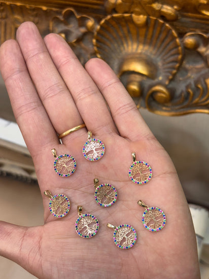 Yellow Gold Tree of Life Pendant with Multi - Gemstone Accents - Hyman’s Jewellers