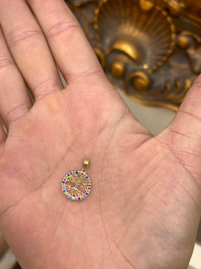 Yellow Gold Tree of Life Pendant with Multi - Gemstone Accents - Hyman’s Jewellers