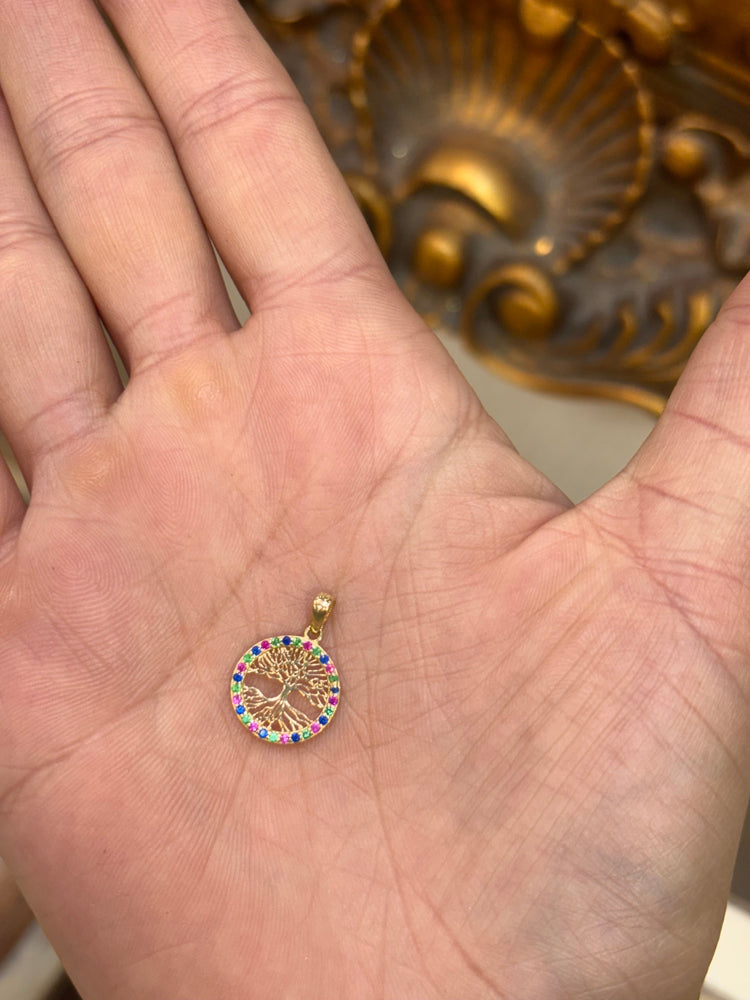 Yellow Gold Tree of Life Pendant with Multi - Gemstone Accents - Hyman’s Jewellers