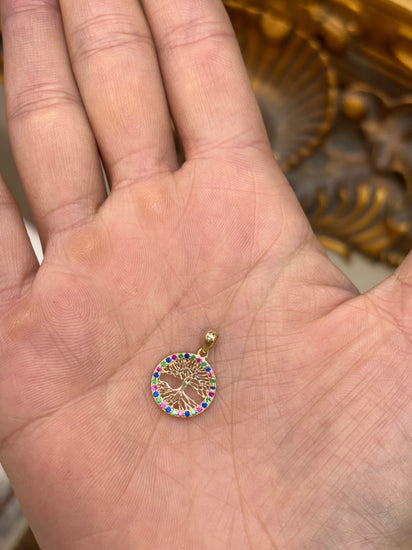 Yellow Gold Tree of Life Pendant with Multi - Gemstone Accents - Hyman’s Jewellers