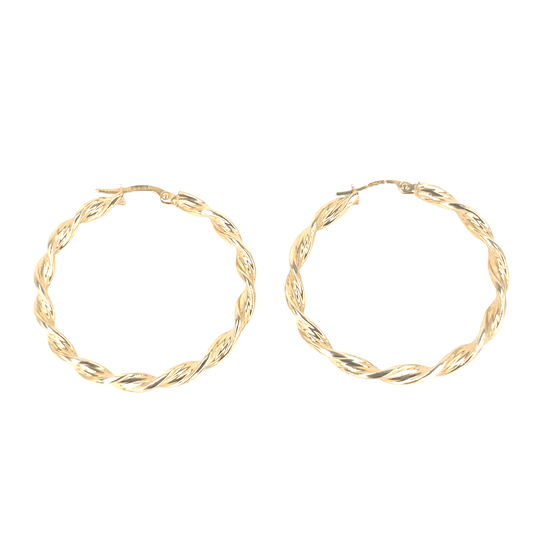 Yellow Gold Twisted Hoop Earrings - 3G - Hyman’s Jewellers